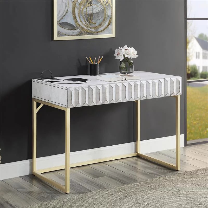 White Wood Writing Desk with USB Port T470