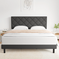 Full Size Bed Frame with Fabric Upholstered Headboard Dark Grey V74685