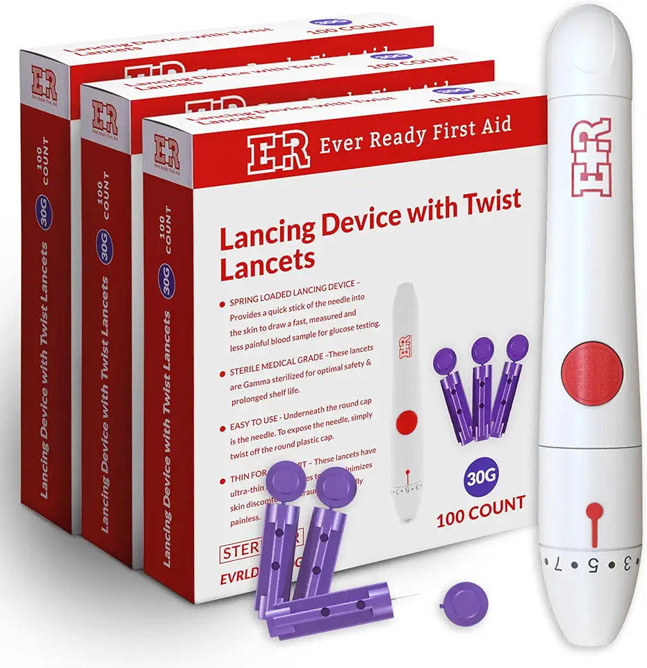 First Aid Lancing Device with 100 30 Gauge Twist Lancets 3 Pack I202