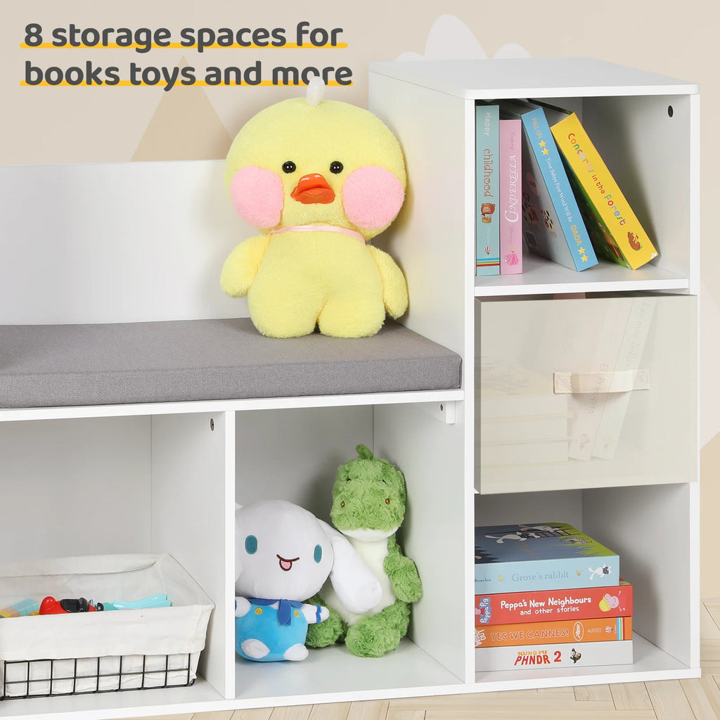 White 8-Cubby Kids Bookshelf with Reading Nook D4011