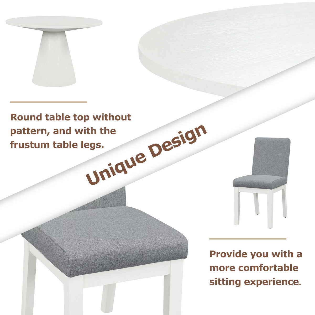 White 5 Piece Round Wood Dining Table Set with 4 Upholstered Chairs F754808