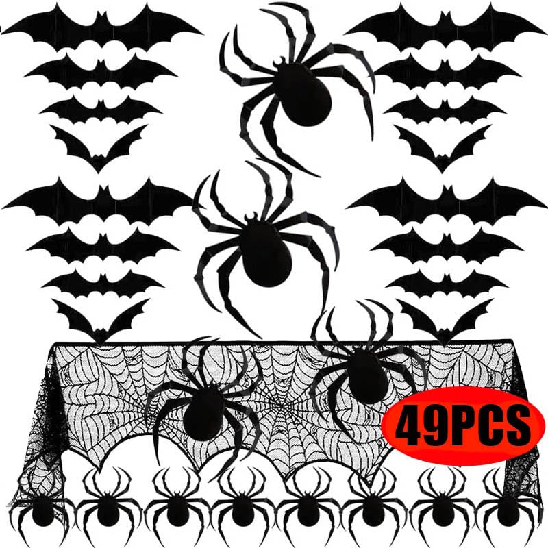 Black Skull Cobweb Fireplace Mantel Scarf D739351