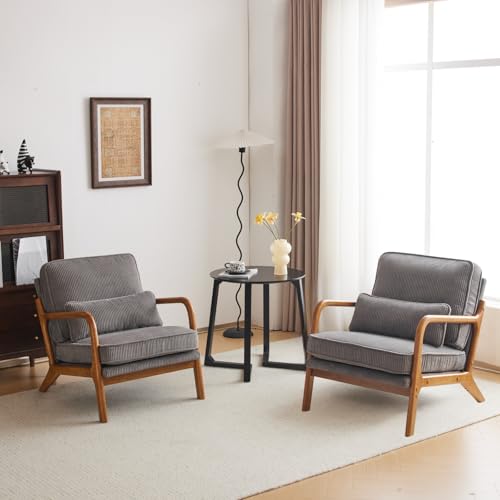 Corduroy Upholstered Accent Chair with Pillow L590