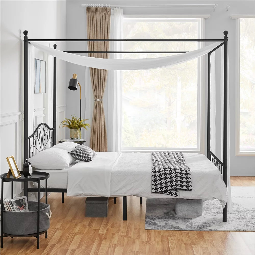 Queen Size Black Metal Canopy Platform Bed G229