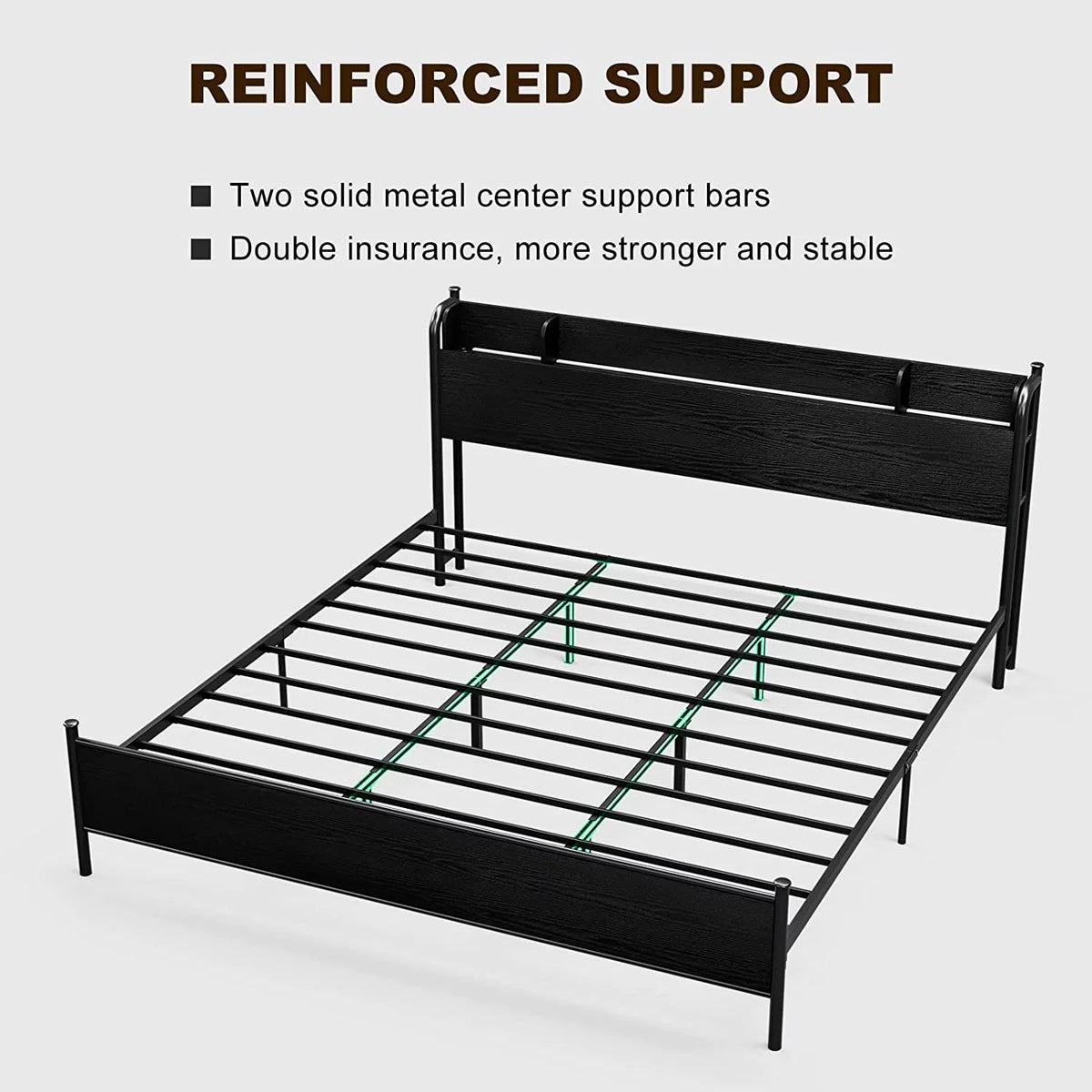 Black Twin XL LED Bed Frame with Storage Headboard and USB Ports G7662