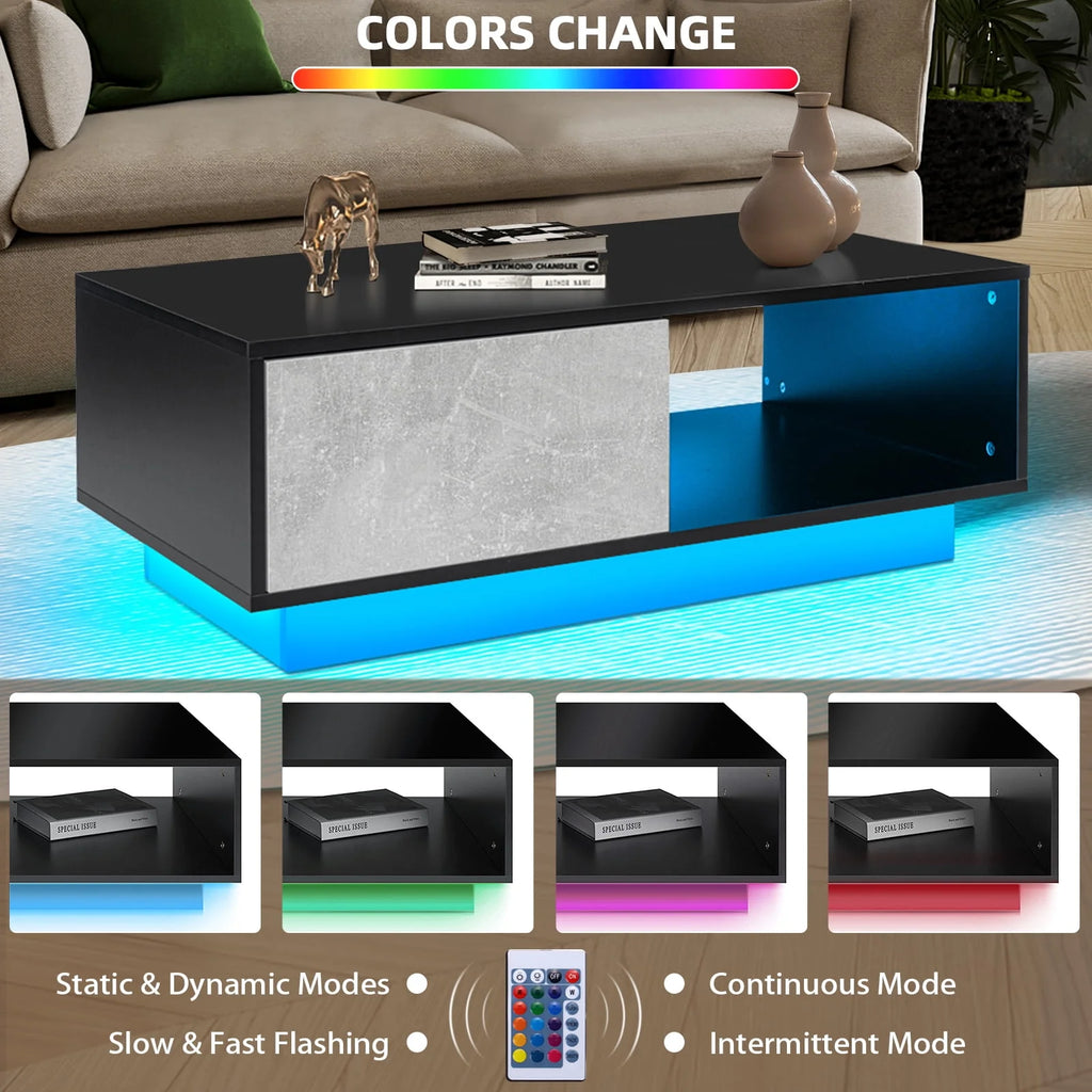 Black High Gloss LED Coffee Table with Drawer C574427