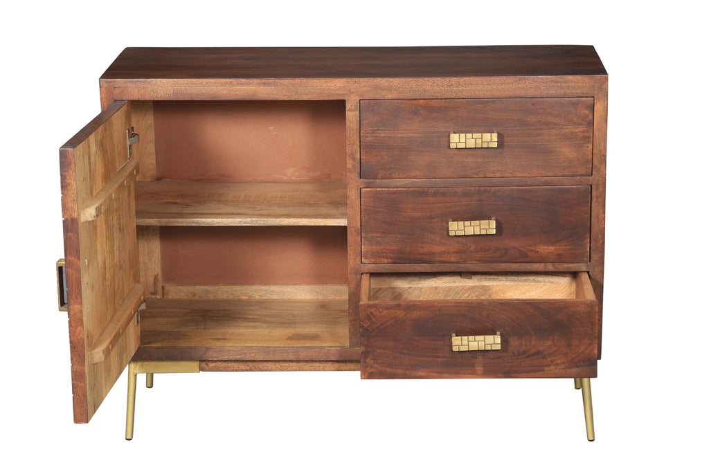 Recycled Mango Wood Cabinet with 1 Door, 3 Drawers Z4473