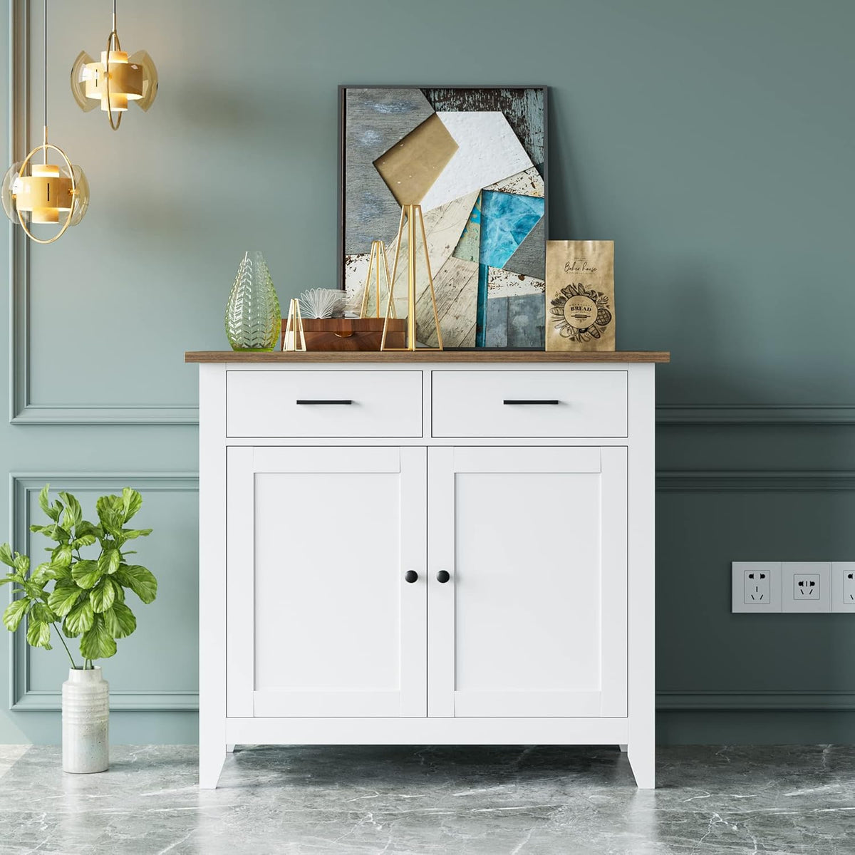Ivory White Kitchen Storage Cabinet with Drawers and Doors G8503