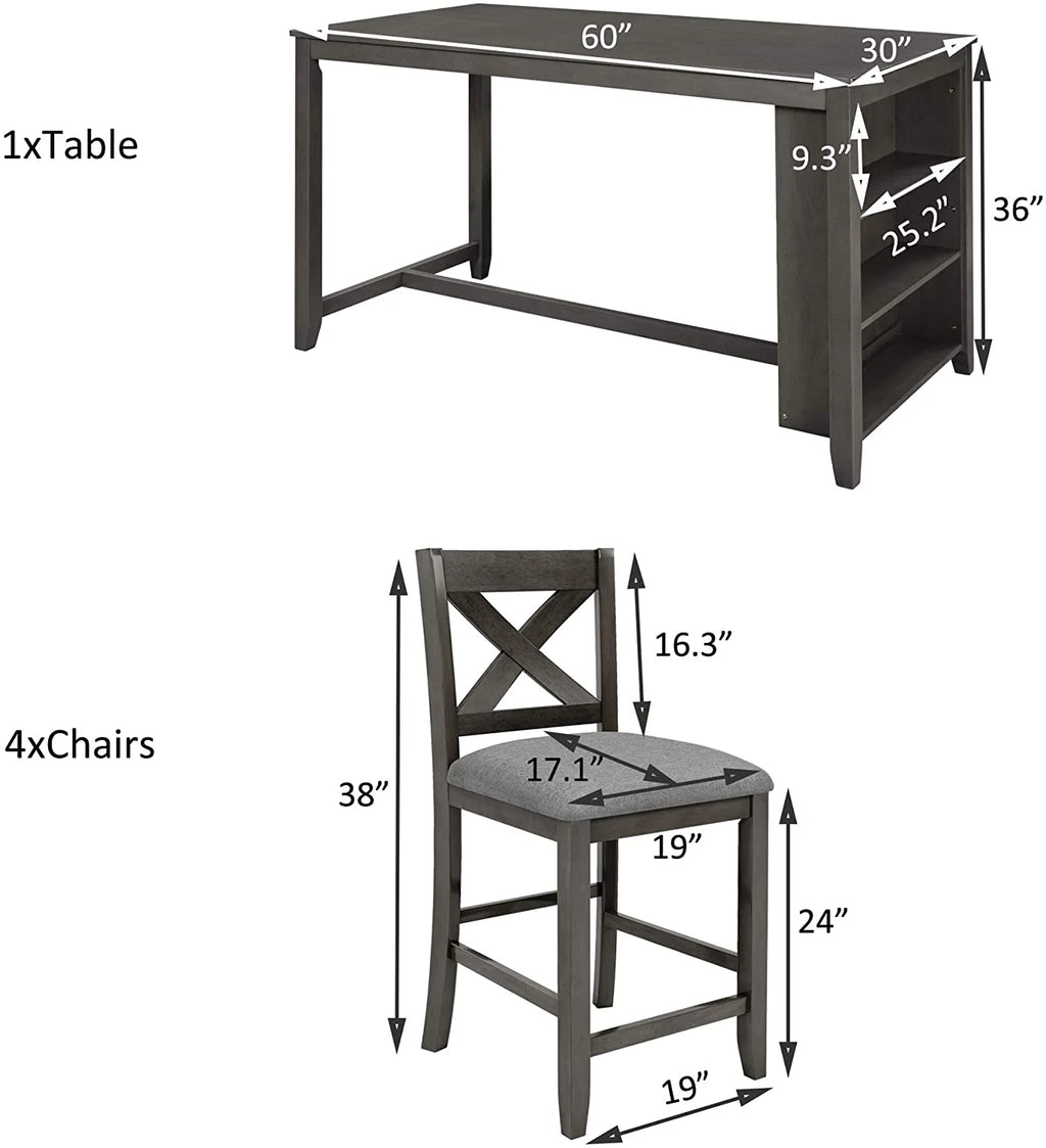 5 Piece Counter Height Wooden Dining Table Set with 4 Chairs N7054