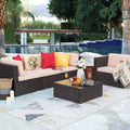 5 Pieces Patio Conversation Set Rattan Sectional Sofa with Glass Table T333463