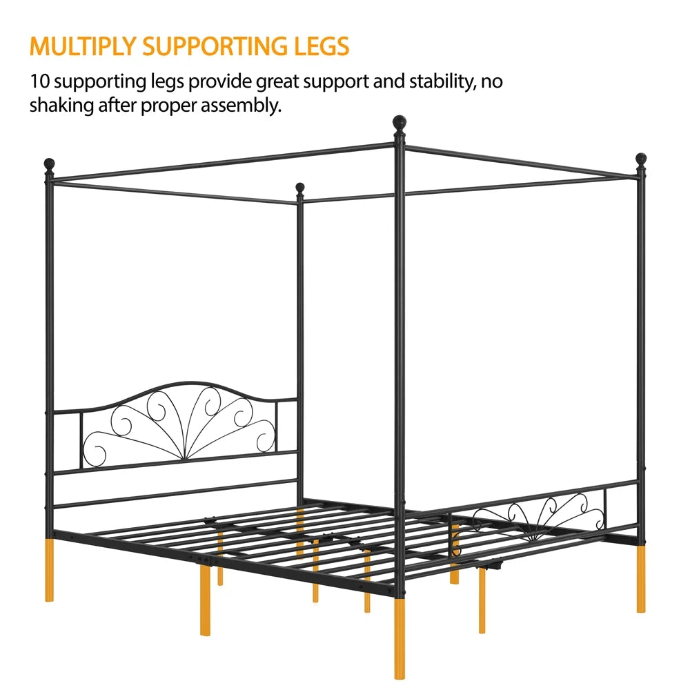 Queen Size Black Metal Canopy Platform Bed G229