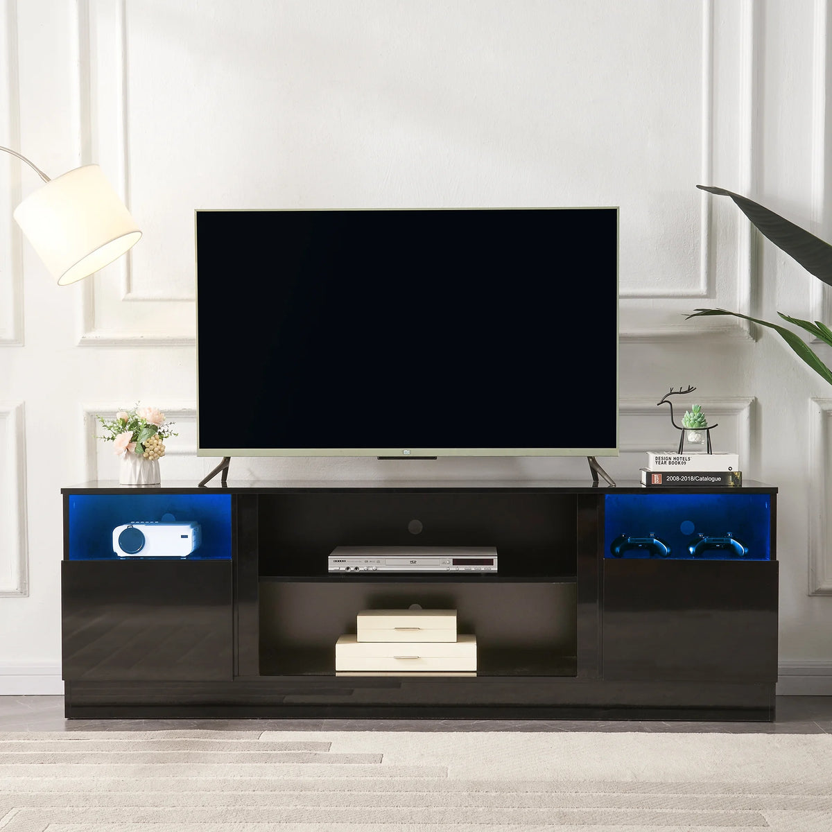 Black 70 inches Wood TV Stand with 36" Electric Fireplace M48157