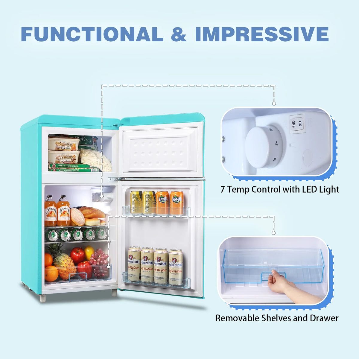 Blue 3.5 Cu.ft Mini Fridge with Freezer E4059