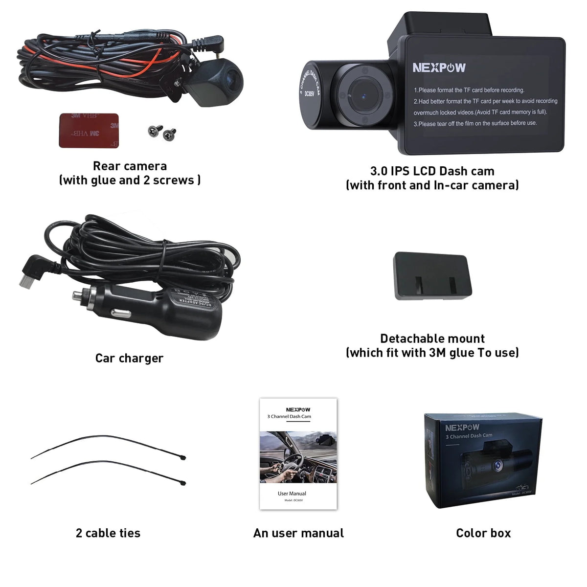 4k 3 Channel Dash Cam with 3 LCD Screen N842