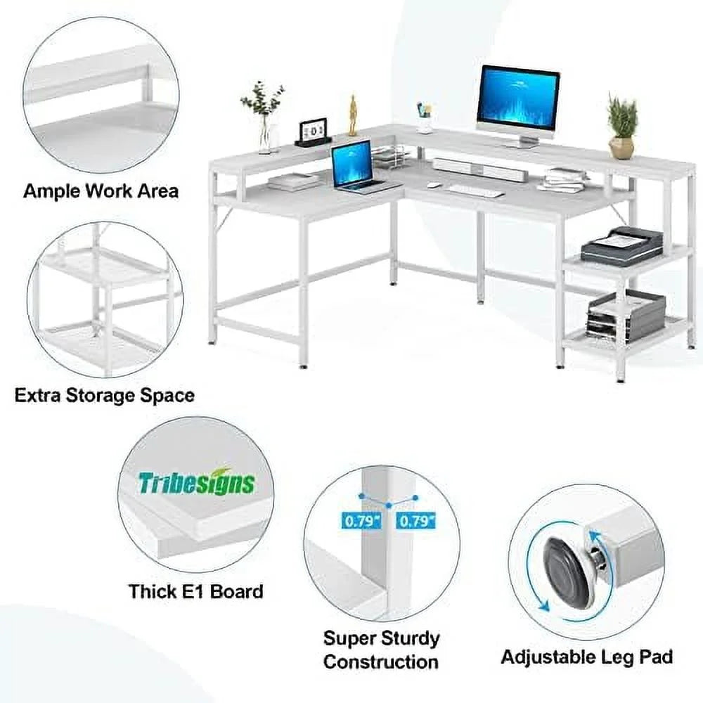 69 Inch L Shaped Desk with Monitor Stand Black L302