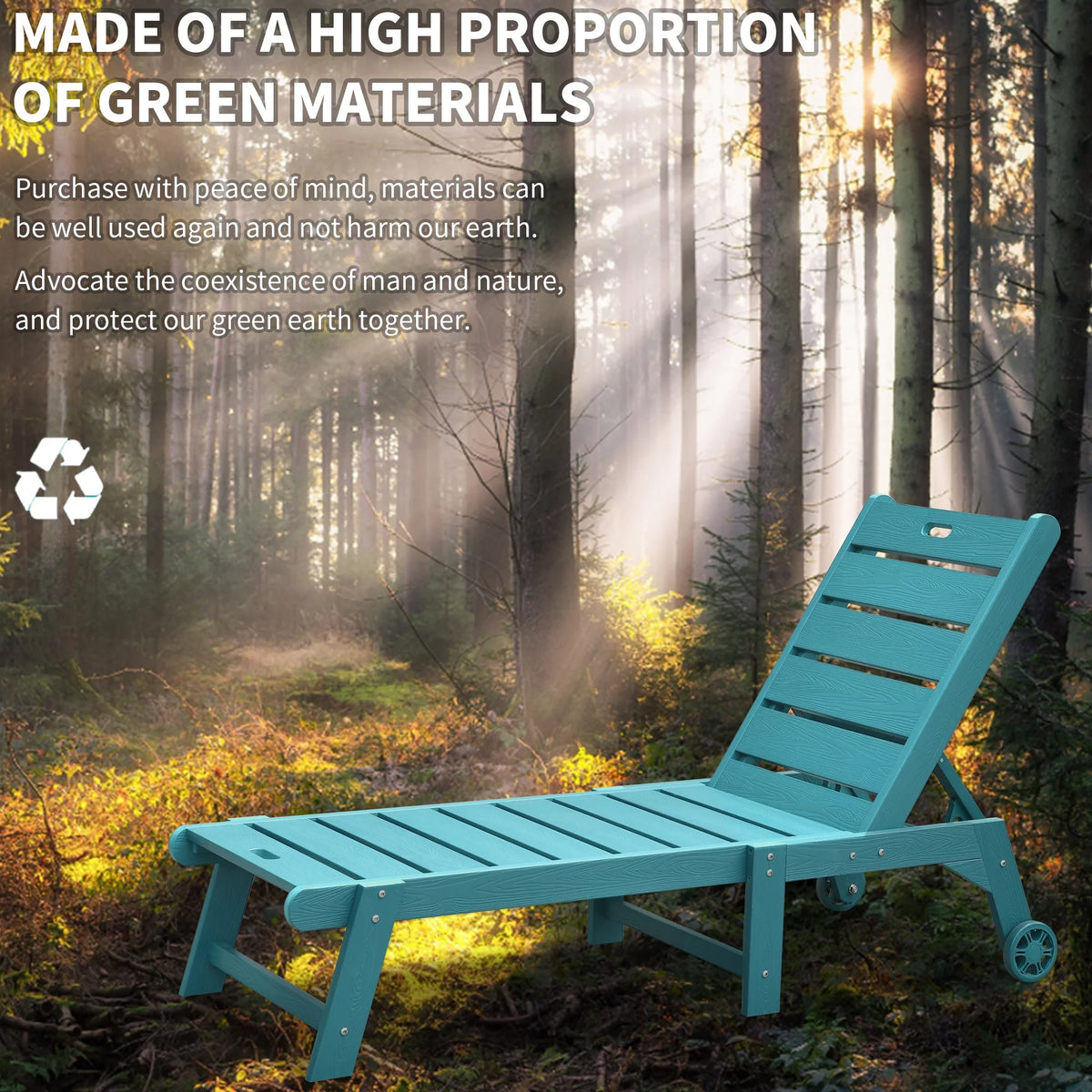 Blue 2 Pieces Patio Chaise Lounge Chairs with Wheels U559628