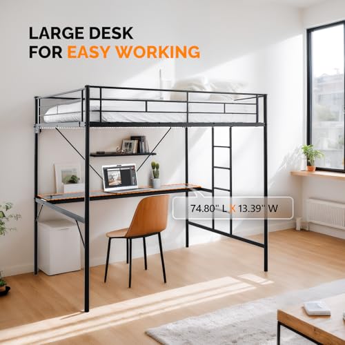 White Twin Loft Bed with Desk and Storage H77654