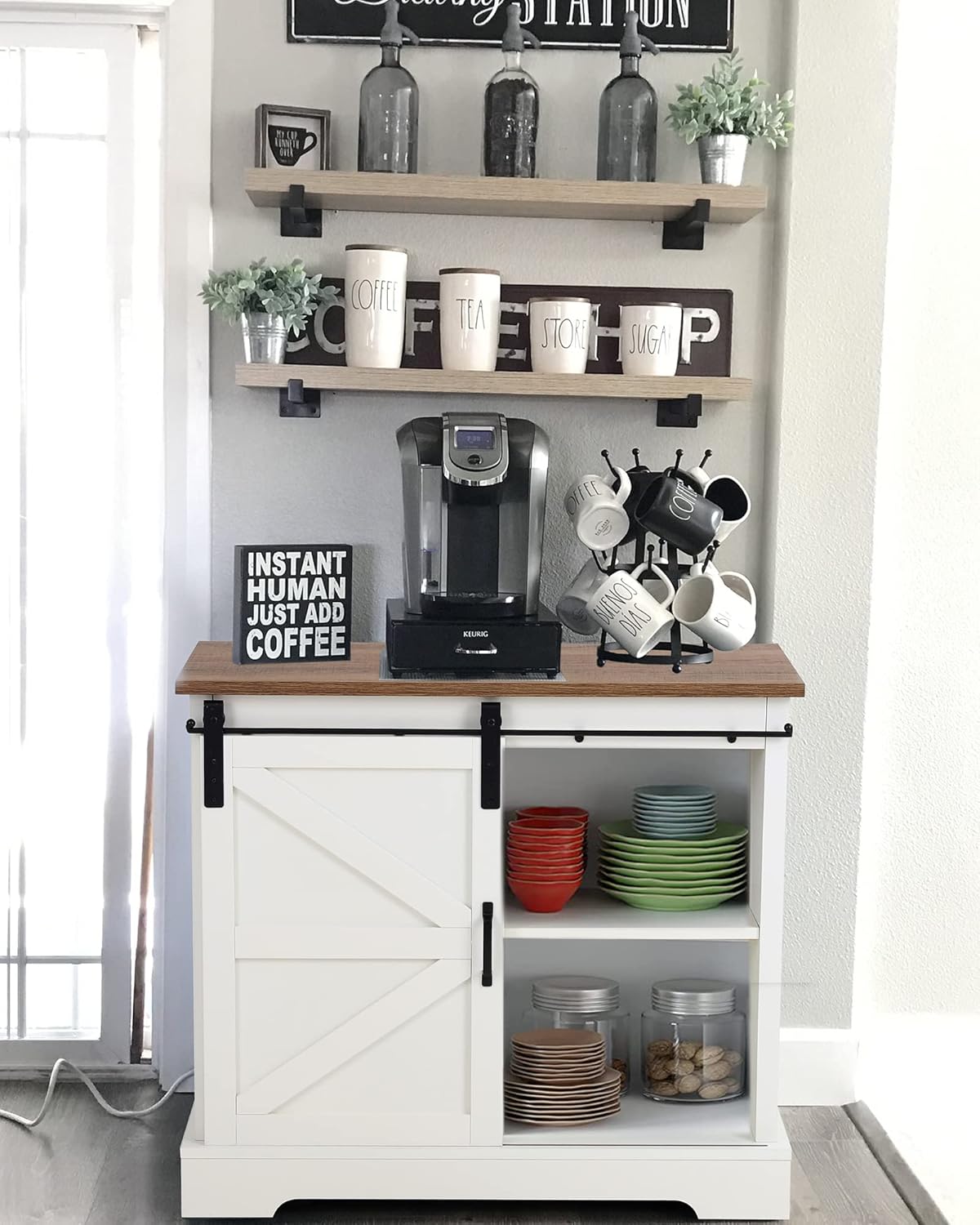 Brown Oak Kitchen Storage Cabinet with Sliding Door L270