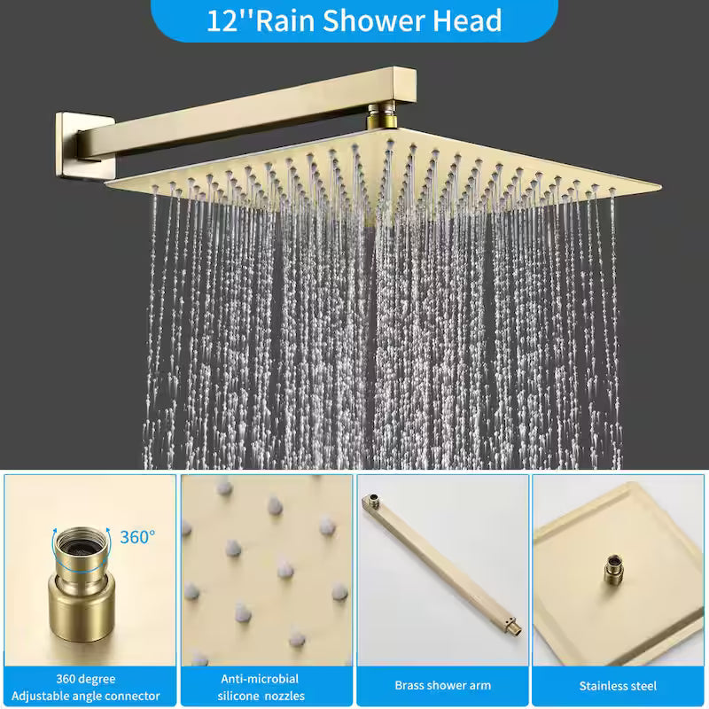 Brushed Gold 12 in. Shower Faucet Head with Handheld K8704
