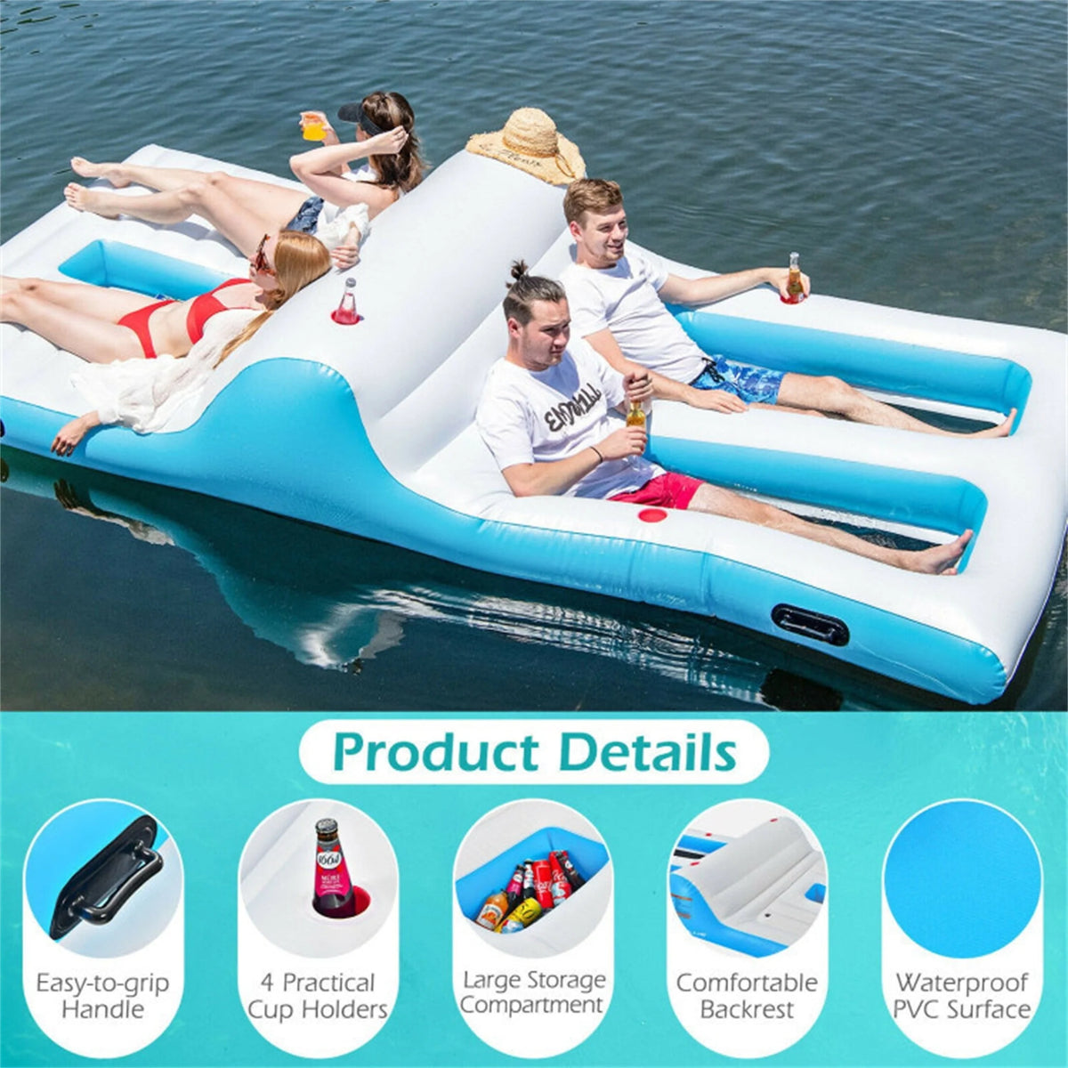 Floating 4 Person Inflatable Lounge Raft M754