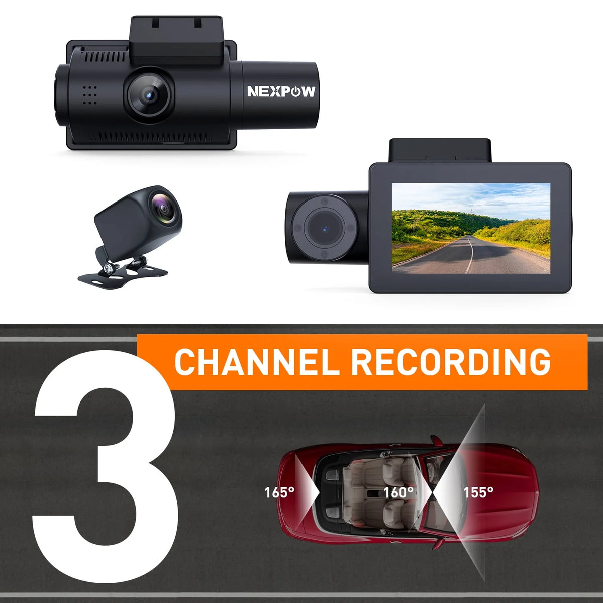 4k 3 Channel Dash Cam with 3 LCD Screen N842