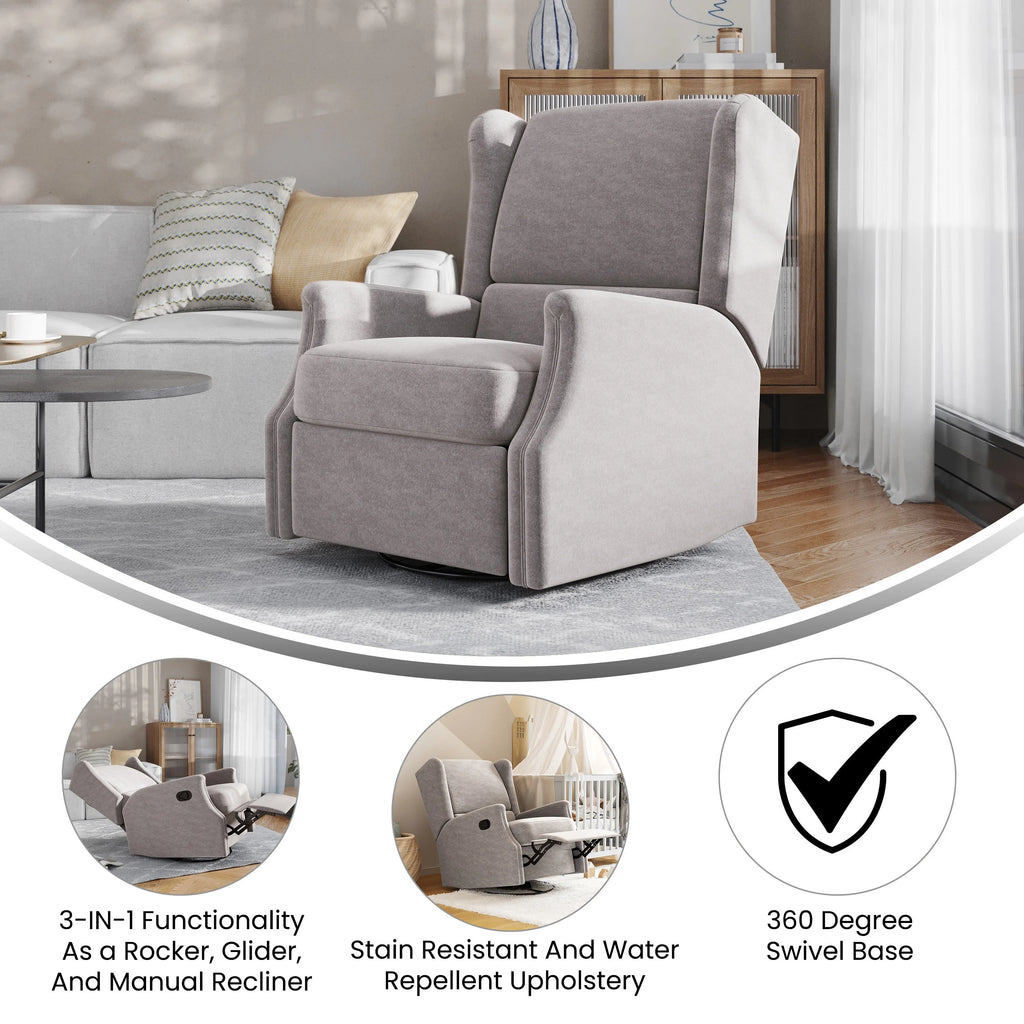 Light Gray Swivel Glider Rocker Recliner Chair Q35022