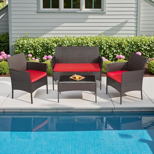 Wicker Patio Furniture Set of 3 with Coffee Table, Black L538635