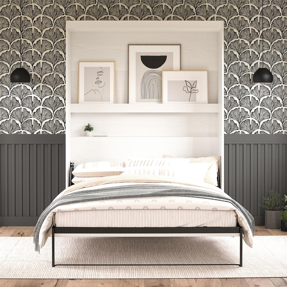 White Full Size Wall Bed E20319