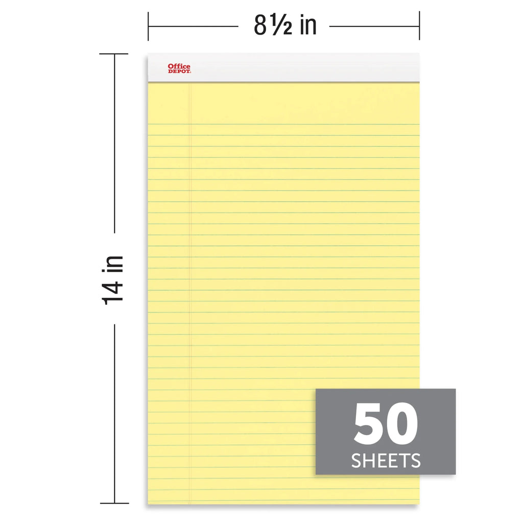 Perforated Writing Pads, 8 1/2in. x 14in., Legal Ruled, 50 Sheets, Canary, Pack Of 12 K773