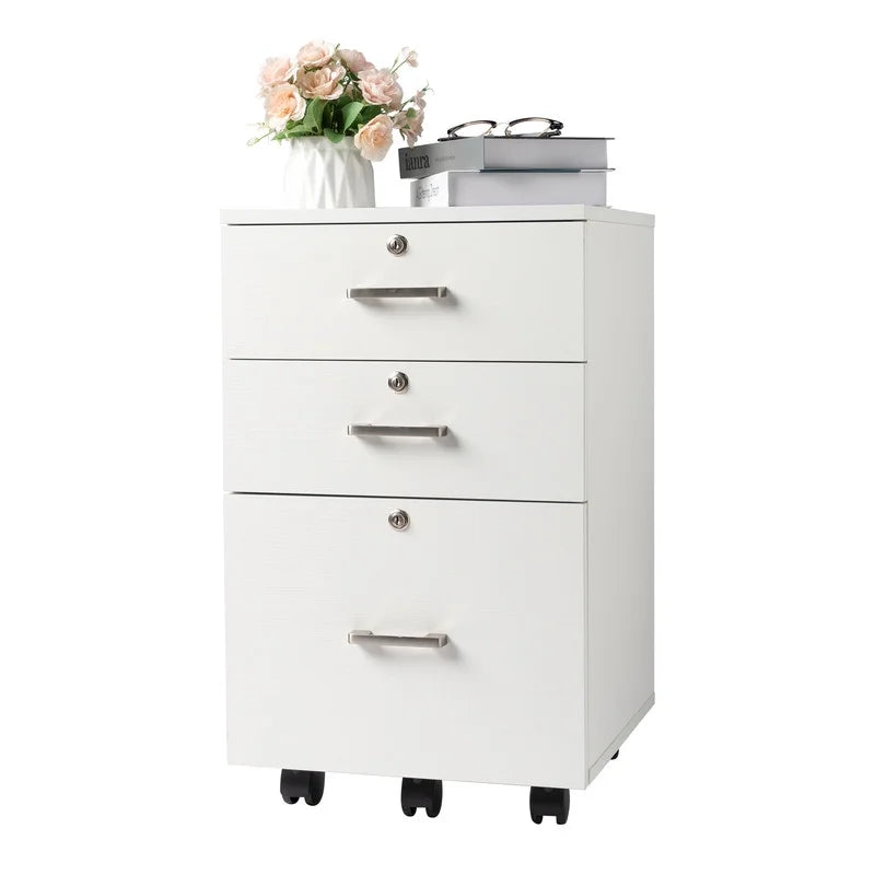 White 3 Drawer File Cabinet with Lock M7034