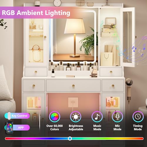 White Vanity Desk with Lighted Mirror and 5 Drawers Z87291