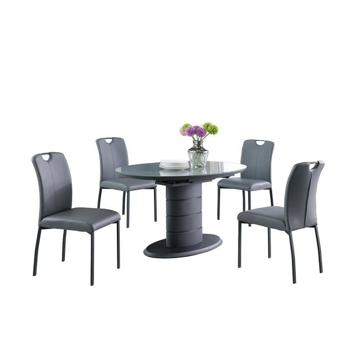 Matte Gray & Black Wood 5-PC Dining Set I909148