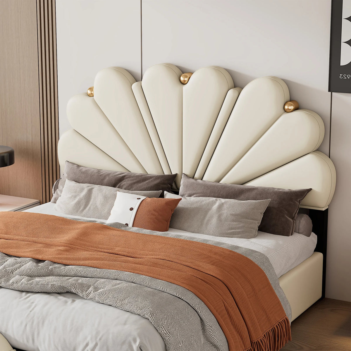 Queen Size Beige Platform Bed N3199