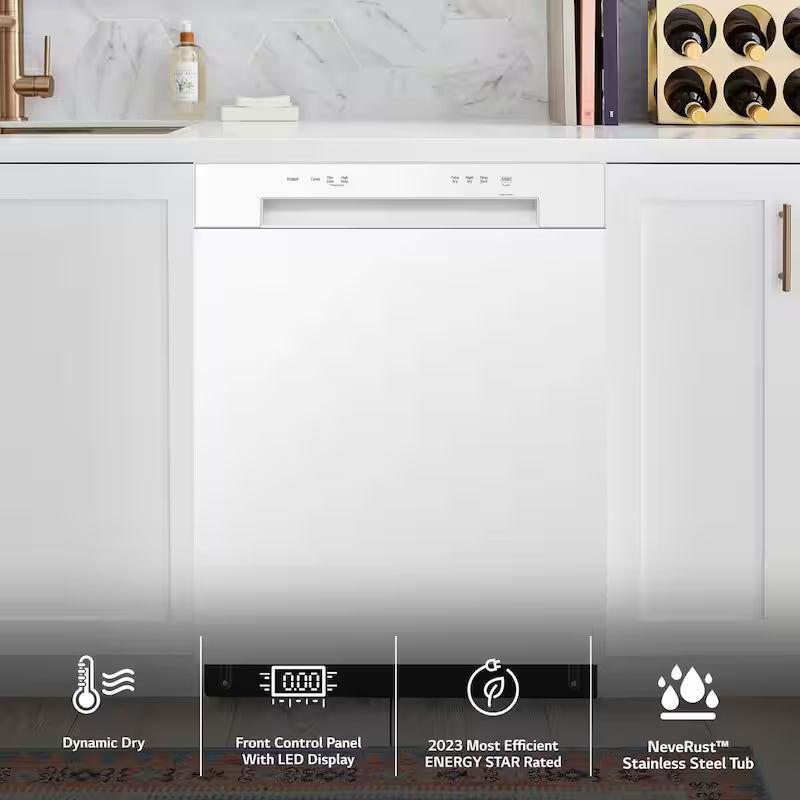 White Front Control Dishwasher with Stainless Steel Tub E61459