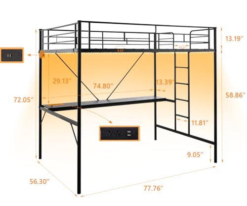 White Twin Loft Bed with Desk and Storage H77654