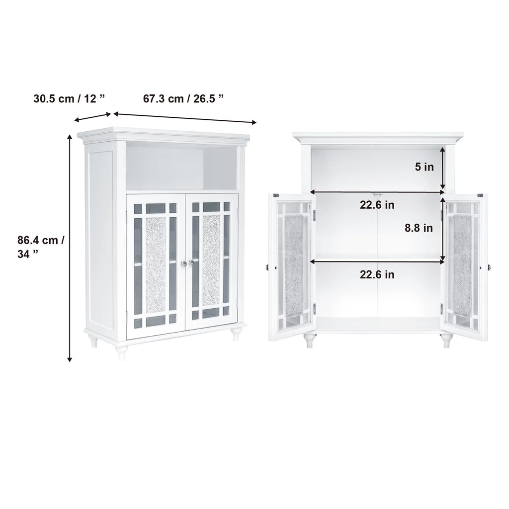 White Wooden Floor Cabinet with Glass Doors N343018