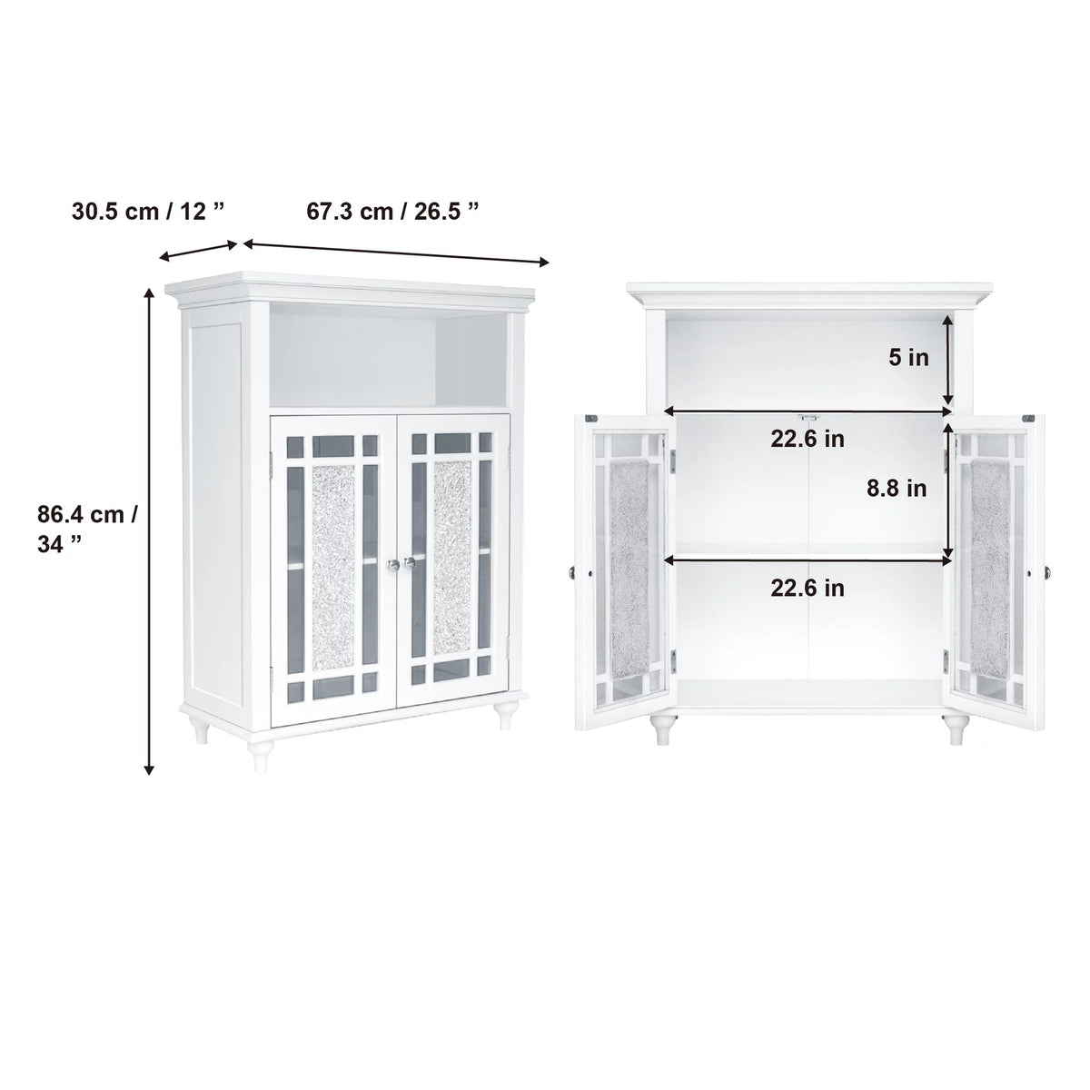 White Wooden Floor Cabinet with Glass Doors N343018
