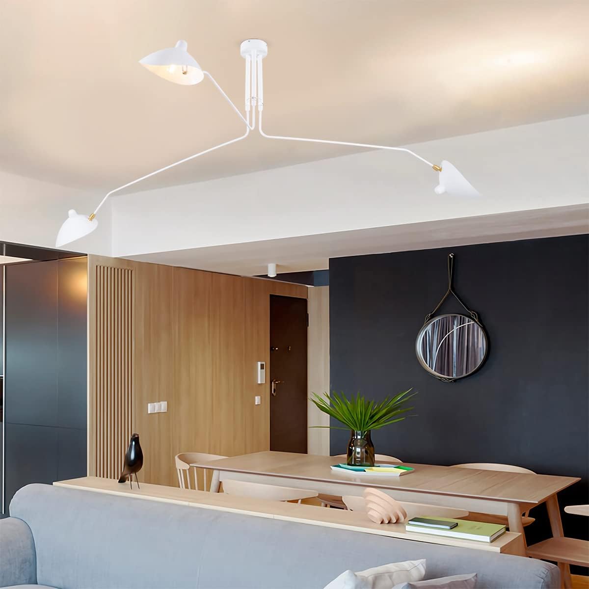 Mid-Century Modern 3-Arms Ceiling Lamp with Adjustable Lamp Head G1325