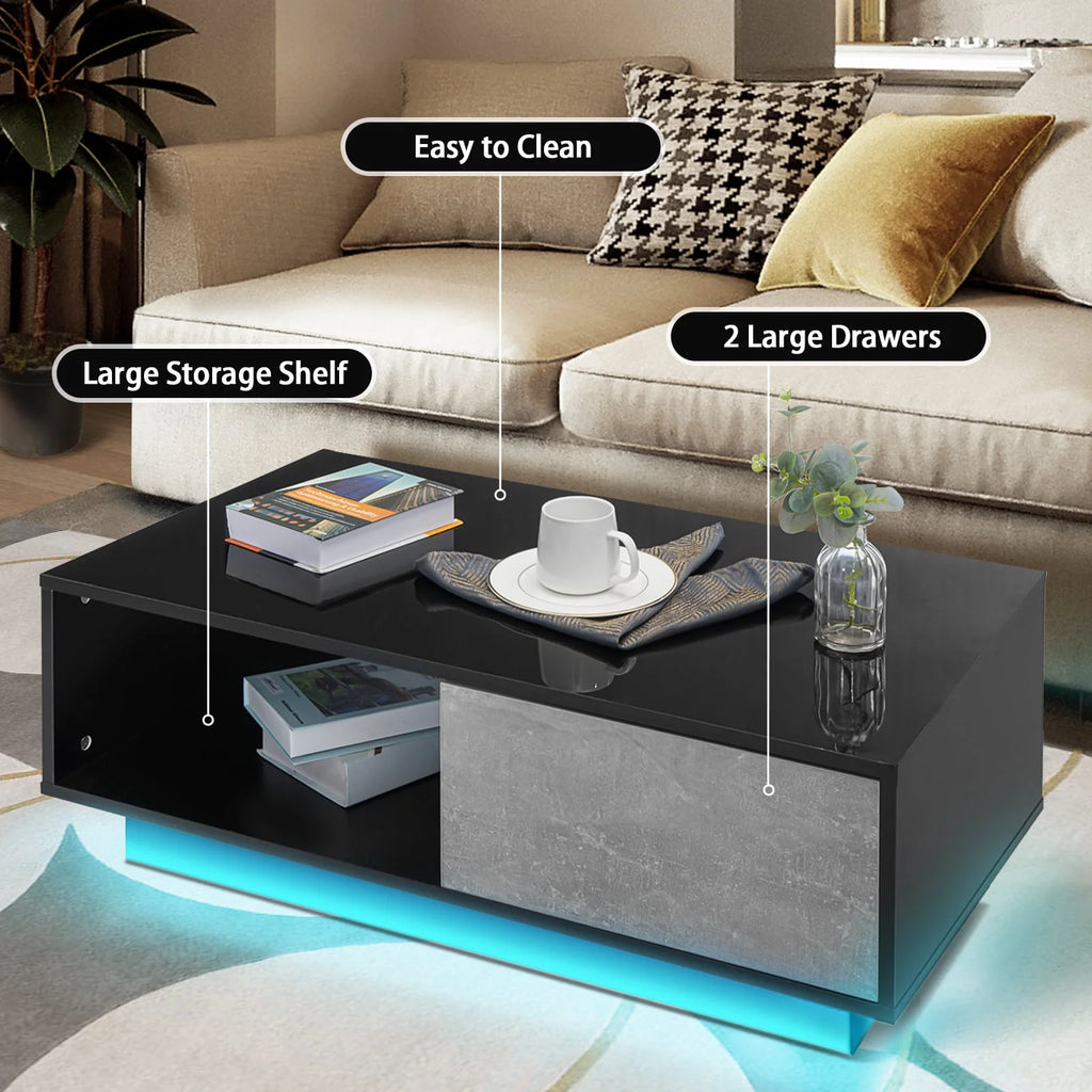 Black High Gloss LED Coffee Table with Drawer C574427