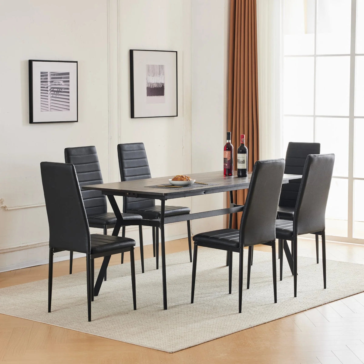 Black Faux Marble Dining Table Set for 6 S86837