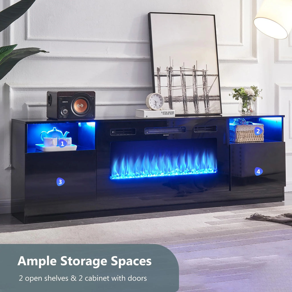 Black 70 inches Wood TV Stand with 36" Electric Fireplace M48157