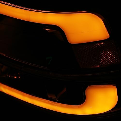 Compatible With Chevy Silverado Suburban Tahoe LED Strip Bar Black Housing Headlights With Signal Bumper Lamps Amber Reflector 4-Pieces K6117