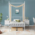 White Twin Metal Canopy Bed Frame with Headboard and Footboard B162743