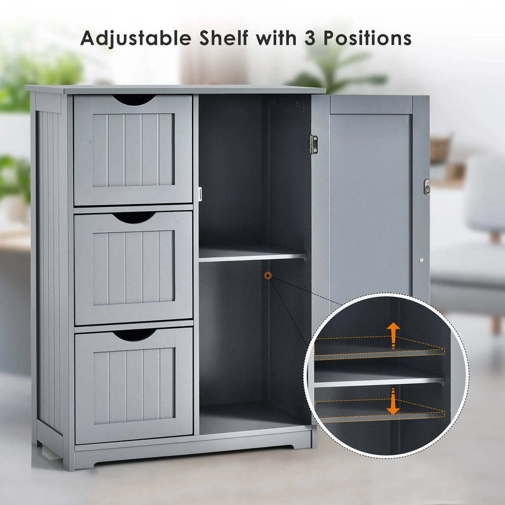 White Wooden Bathroom Floor Cabinet with 1 Cupboard and 3 Drawers S89190