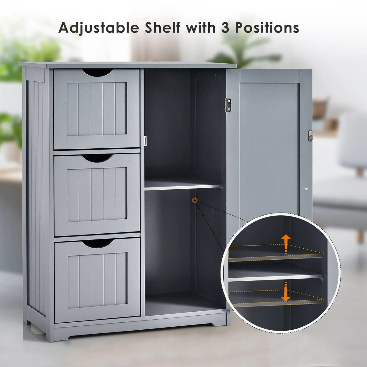 White Wooden Bathroom Floor Cabinet with 1 Cupboard and 3 Drawers S89190