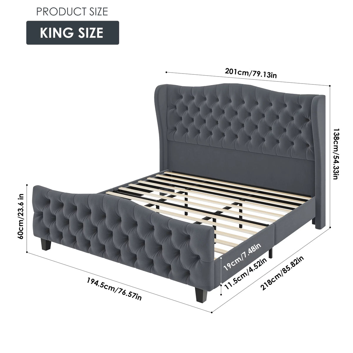 Queen Size Beige Velvet Tufted Upholstered Platform Bed Frame L260819