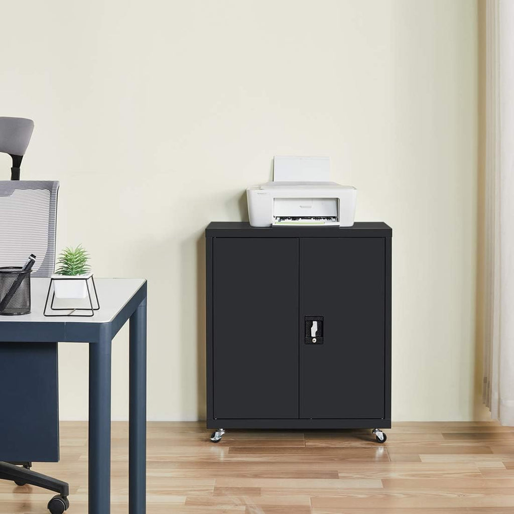 Black Metal Locking Cabinet with Wheels V563857