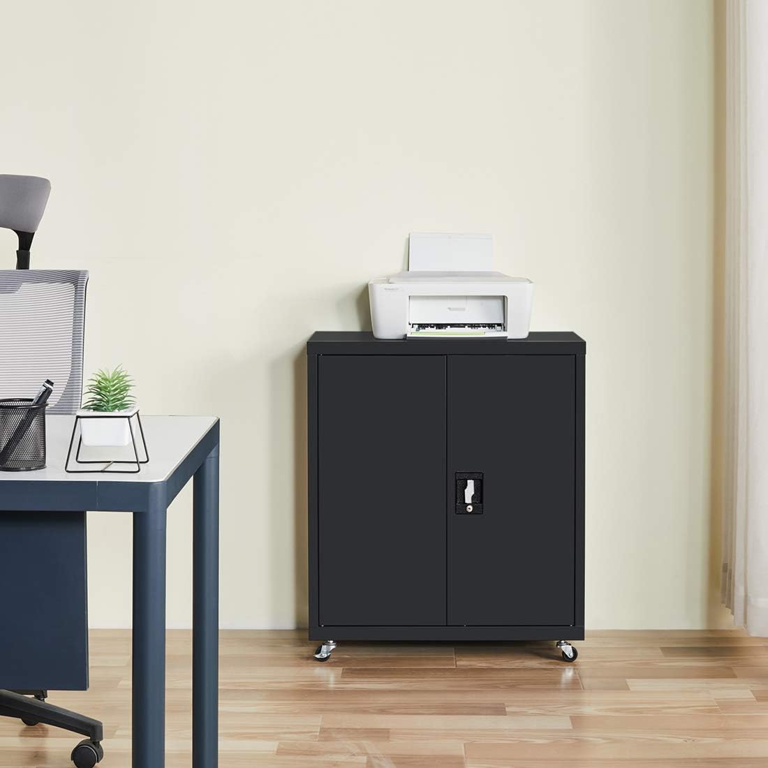 Black Metal Locking Cabinet with Wheels V563857