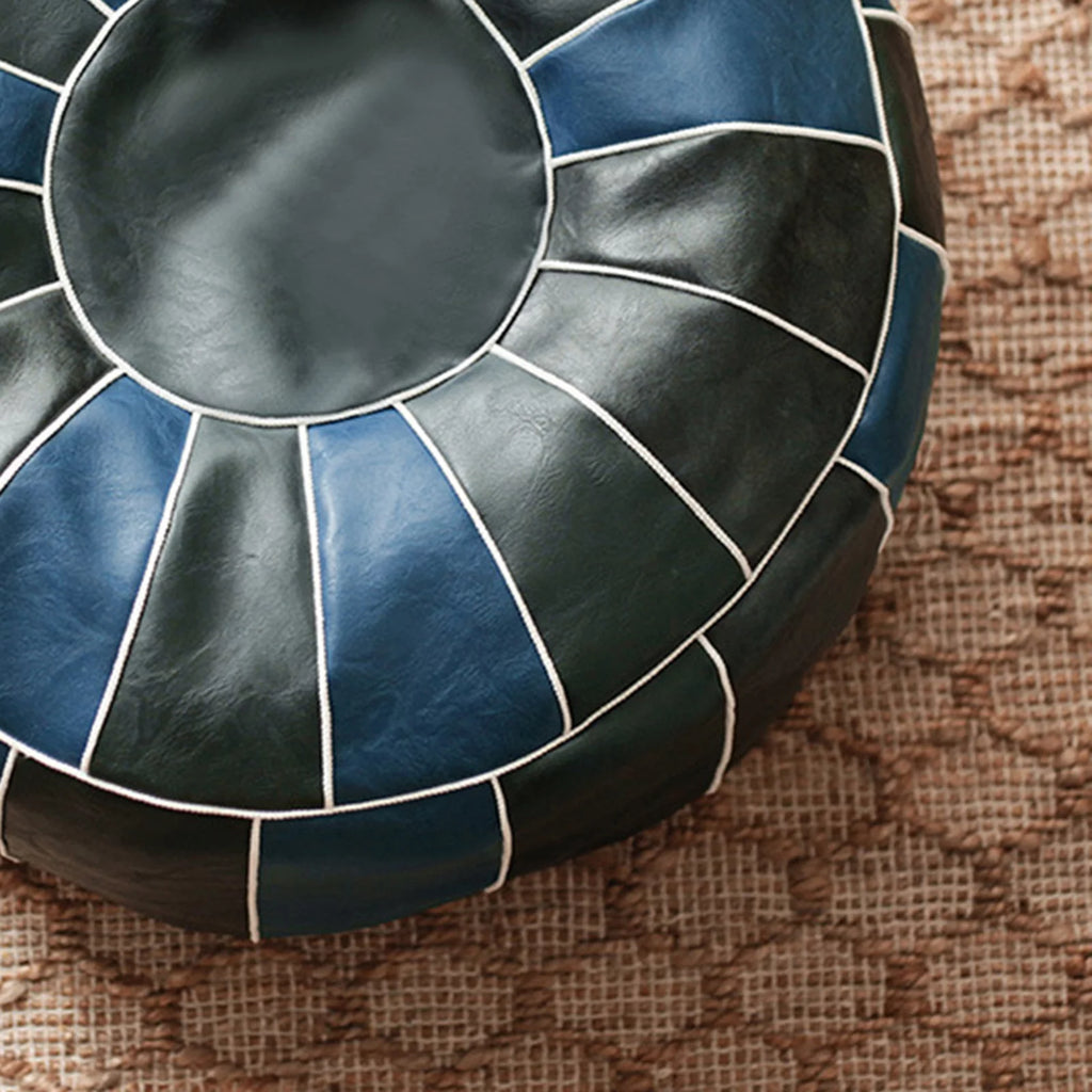 Blue Round Pouf Cover Ottoman Cushion D693
