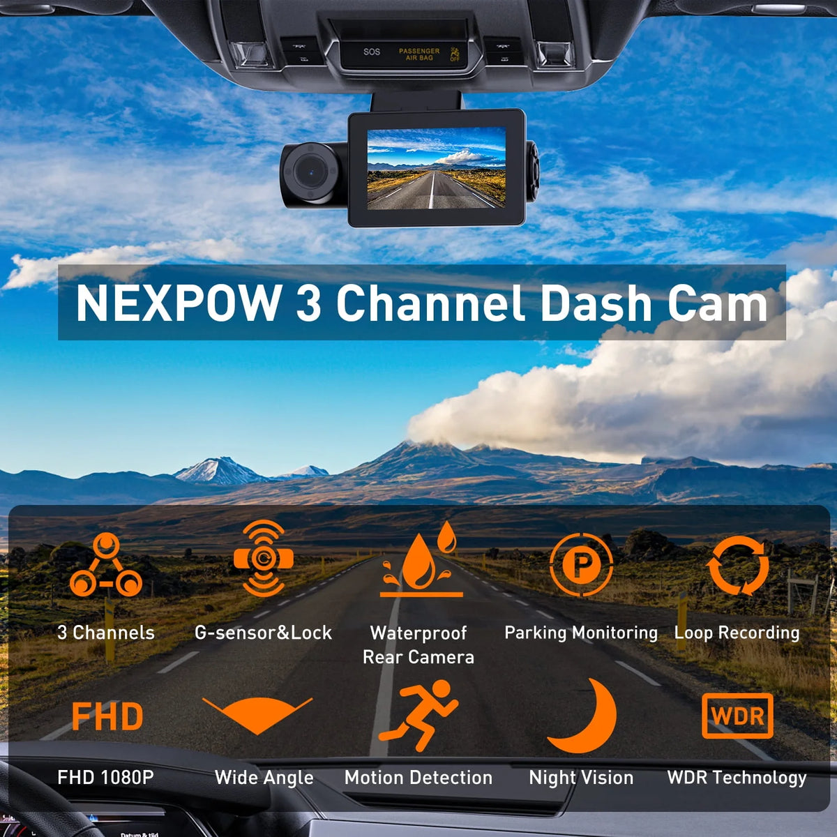 4k 3 Channel Dash Cam with 3 LCD Screen N842